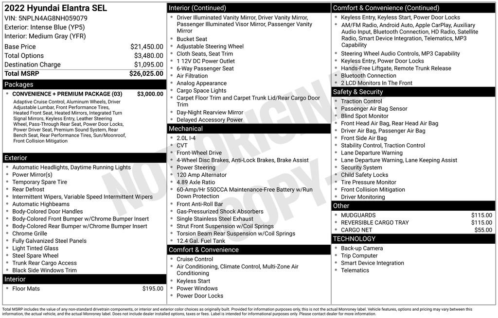 Used 2022 Hyundai Elantra SEL w/ Convenience + Premium Package FWD image 17