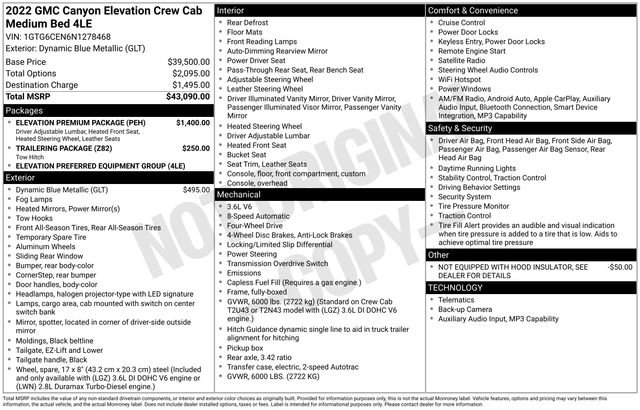 Used 2022 GMC Canyon Elevation w/ Elevation Premium Package AWD/4WD image 29