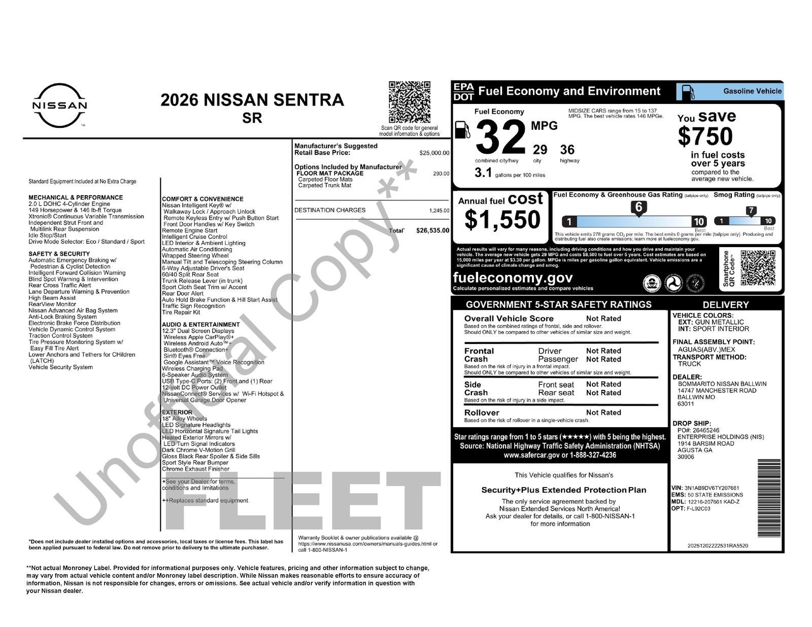 Used 2026 Nissan Sentra SR w/ Floor Mat Package FWD image 45