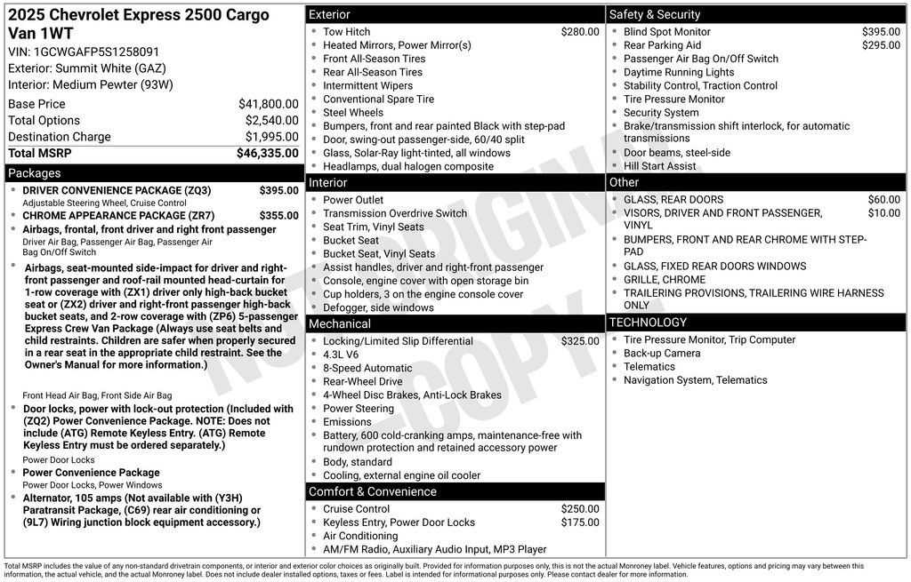 New 2025 Chevrolet Express 2500 w/ Driver Convenience Package RWD image 20