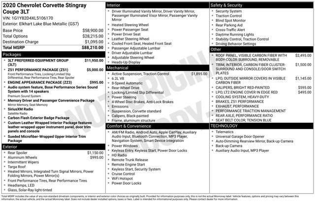 Used 2020 Chevrolet Corvette Stingray Premium Cpe w/ 3LT Preferred Equipment Group image 2