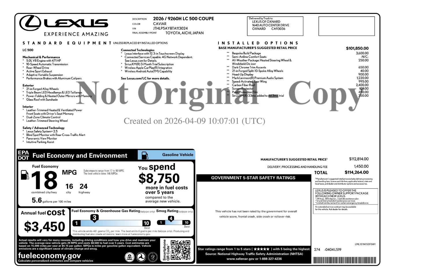 Used 2026 Lexus LC 500 Coupe w/ Bespoke Build Package RWD image 4