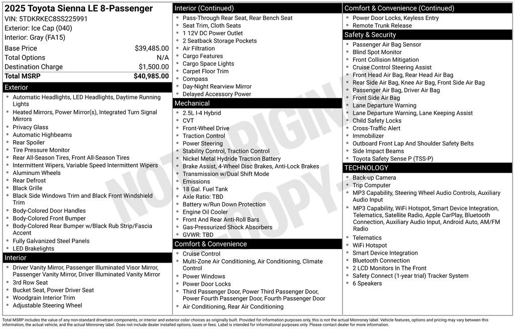 Used 2025 Toyota Sienna LE FWD image 45