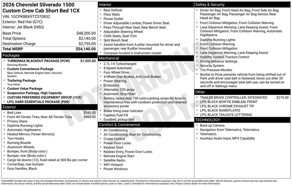 New 2026 Chevrolet Silverado 1500 Custom w/ Turbomax Blackout Package AWD/4WD image 5