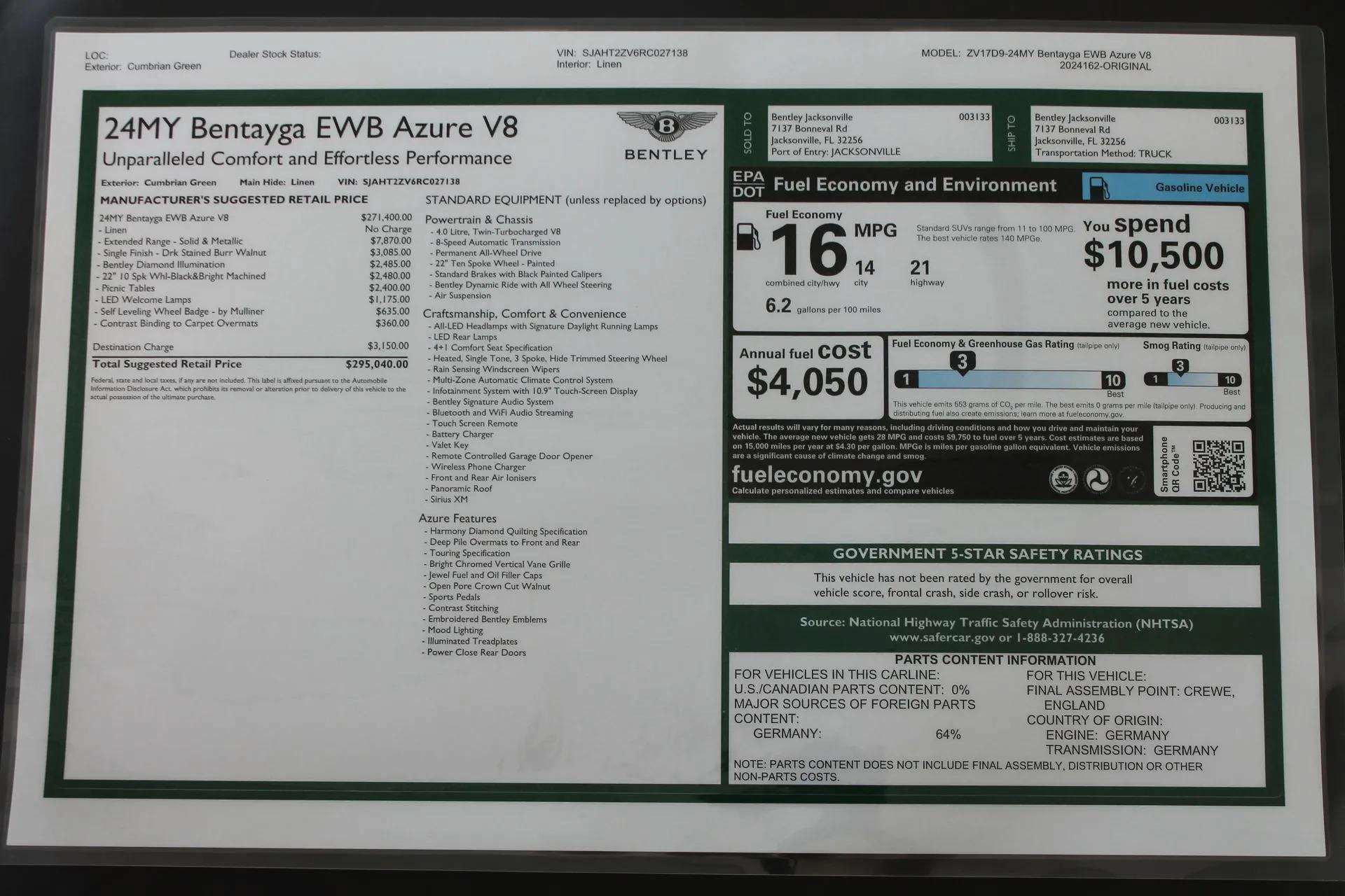 Certified 2024 Bentley Bentayga Extended Wheelbase AWD/4WD image 56