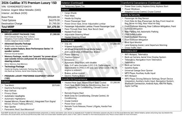 New 2026 Cadillac XT5 Premium Luxury w/ Driver Assist Package AWD/4WD image 11