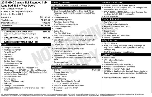 Used 2015 GMC Canyon SLE w/ SLE Convenience Package AWD/4WD image 8