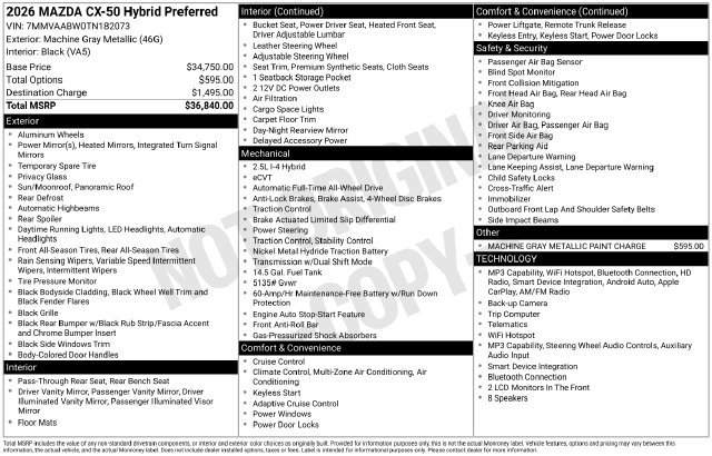 New 2026 MAZDA CX-50 2.5 Hybrid w/ Preferred Pkg AWD/4WD image 5