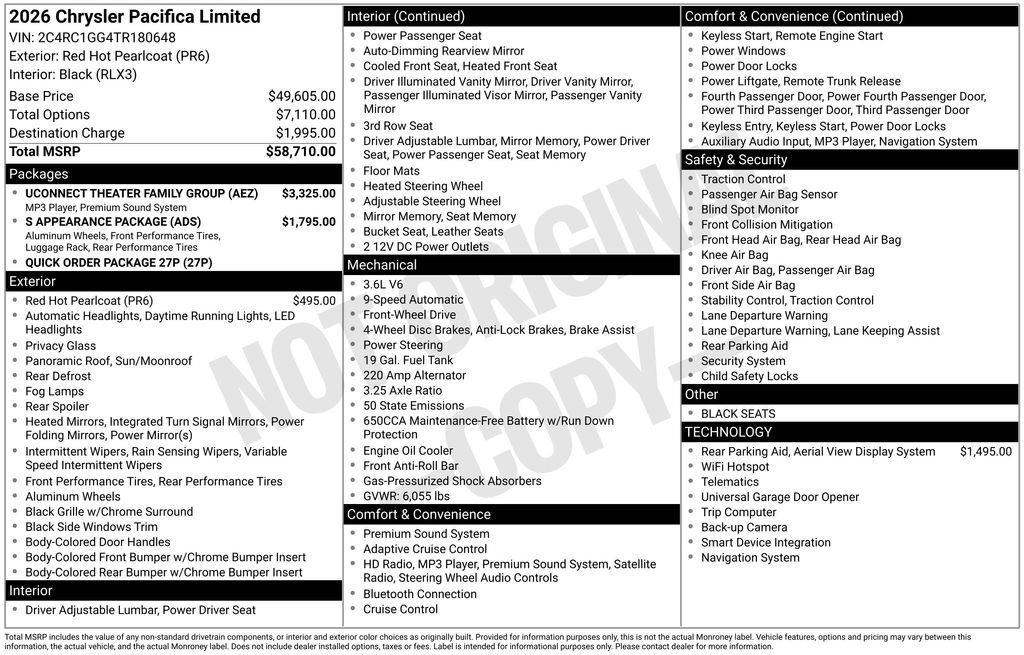 New 2026 Chrysler Pacifica Limited w/ Uconnect Theater Family Group FWD image 37