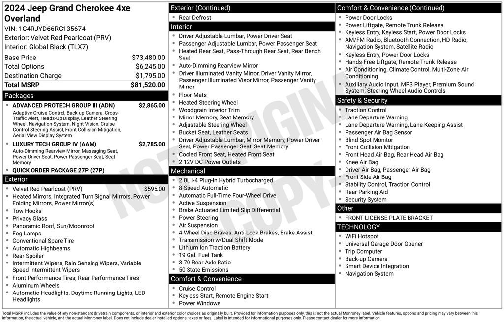 New 2024 Jeep Grand Cherokee Overland w/ Advanced Protech Group III AWD/4WD image 6