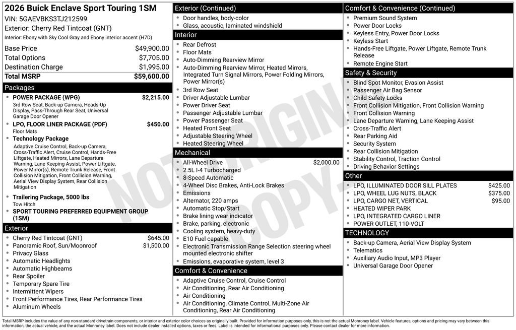 New 2026 Buick Enclave Sport Touring w/ Power Package AWD/4WD image 52
