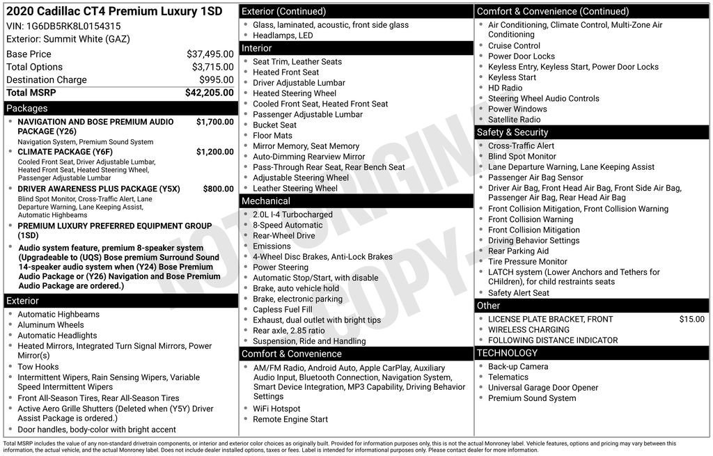 Used 2020 Cadillac CT4 Premium Luxury image 1