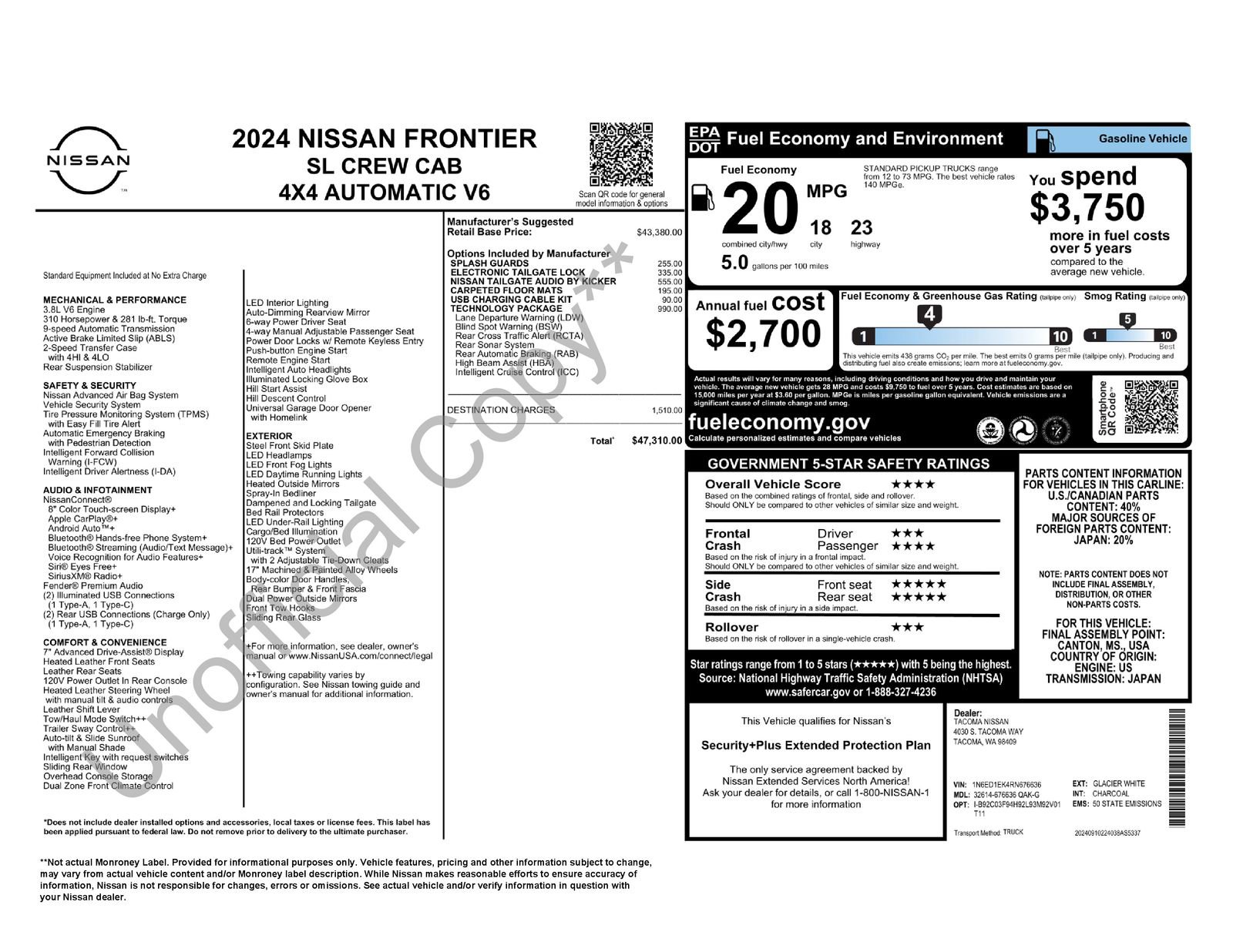 Certified 2024 Nissan Frontier SL w/ Technology Package image 39