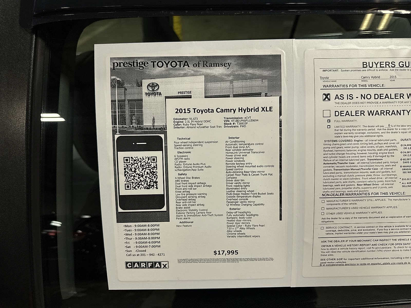 Used 2015 Toyota Camry XLE w/ Moonroof Package FWD image 13