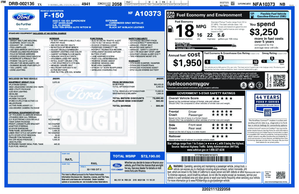 Used 2022 Ford F150 Platinum w/ Equipment Group 701A High AWD/4WD image 7