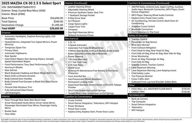 Certified 2025 MAZDA CX-30 AWD 2.5 S w/ Select Sport Pkg image 6