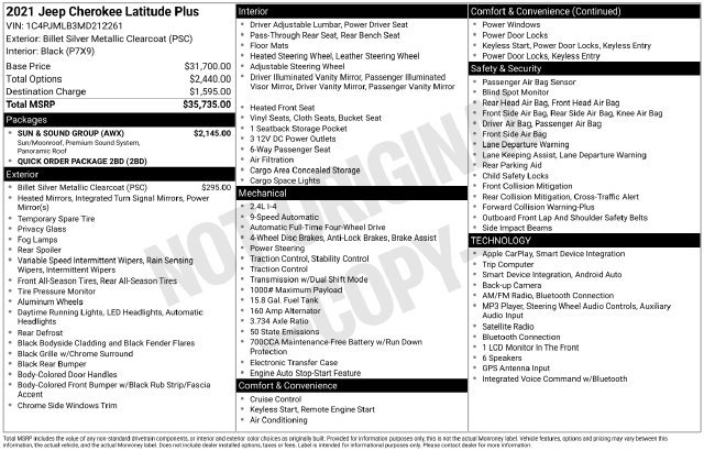 Used 2021 Jeep Cherokee Latitude Plus w/ Sun & Sound Group AWD/4WD image 24