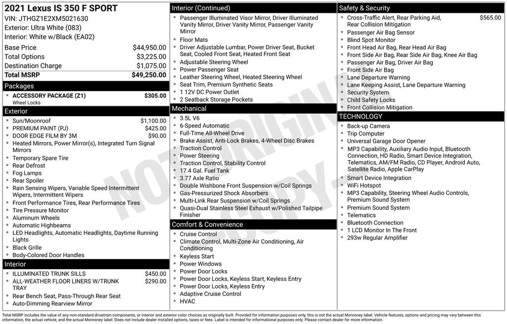 Used 2021 Lexus IS 350 F Sport w/ Accessory Package AWD/4WD image 4