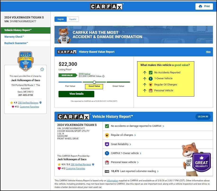 Used 2024 Volkswagen Tiguan S image 10