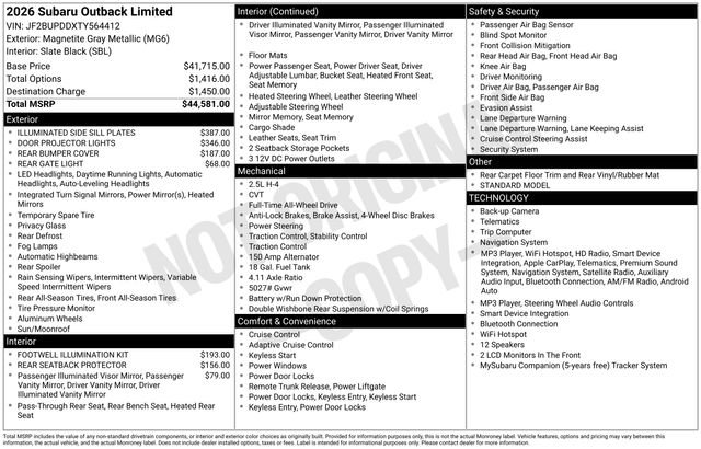 New 2026 Subaru Outback Limited AWD/4WD image 36