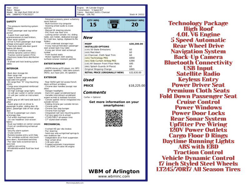 Used 2012 Nissan NV 2500 SV w/ Technology Pkg image 2