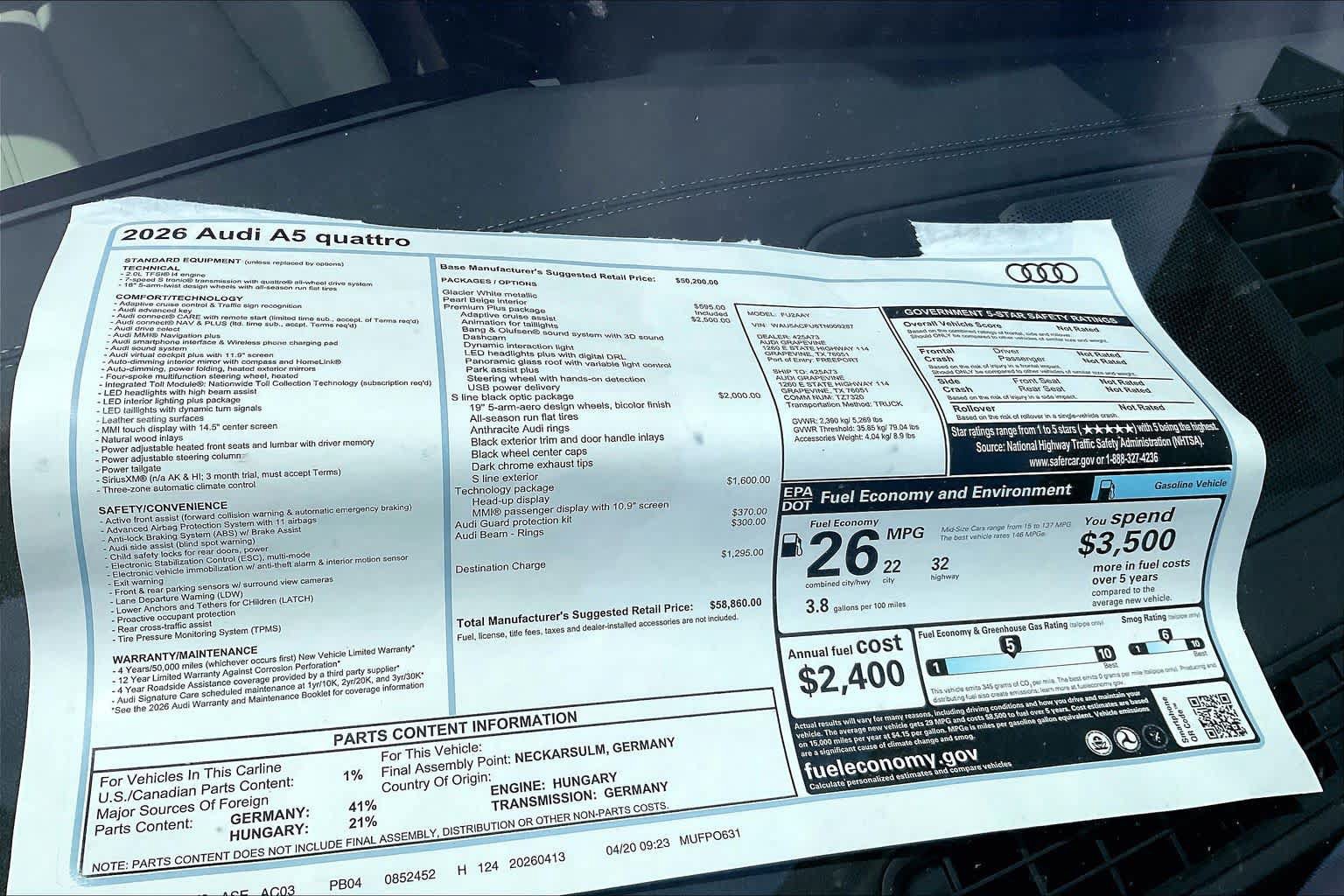 New 2026 Audi A5 Premium Plus w/ Premium Plus Package AWD/4WD image 19