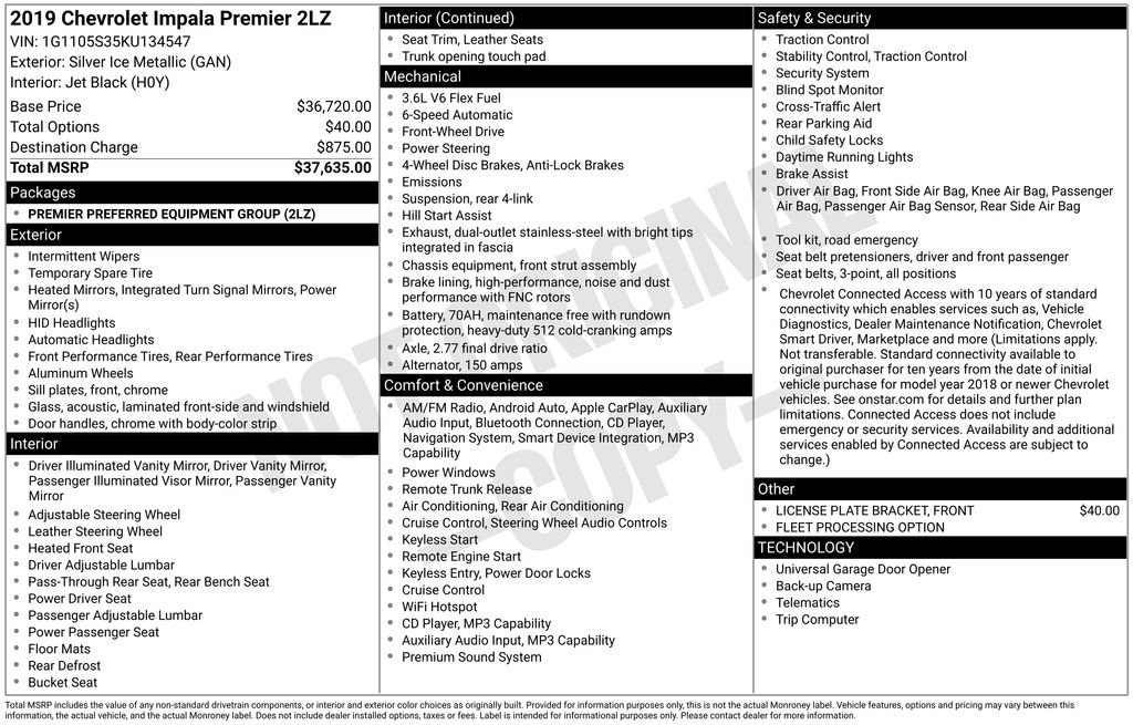 Certified 2019 Chevrolet Impala Premier FWD image 33