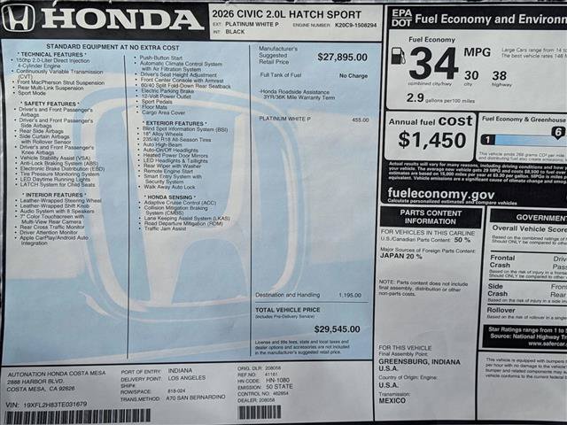 New 2026 Honda Civic Sport image 17