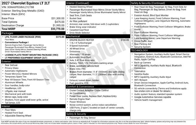 New 2027 Chevrolet Equinox LT w/ LPO, Floor Liner Package AWD/4WD image 24