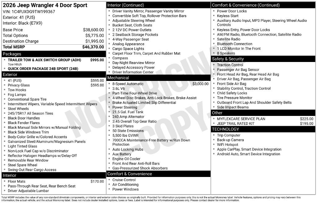 New 2026 Jeep Wrangler Unlimited Sport AWD/4WD image 35