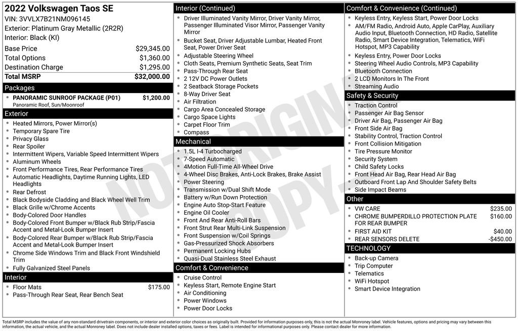 Used 2022 Volkswagen Taos SE w/ Panoramic Sunroof Package image 2