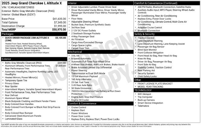 New 2025 Jeep Grand Cherokee L Altitude AWD/4WD image 28