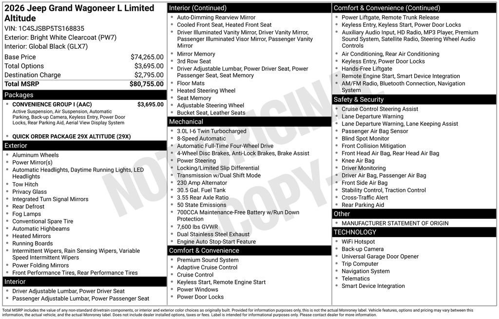 New 2026 Jeep Grand Wagoneer L Limited w/ Convenience Group I AWD/4WD image 28