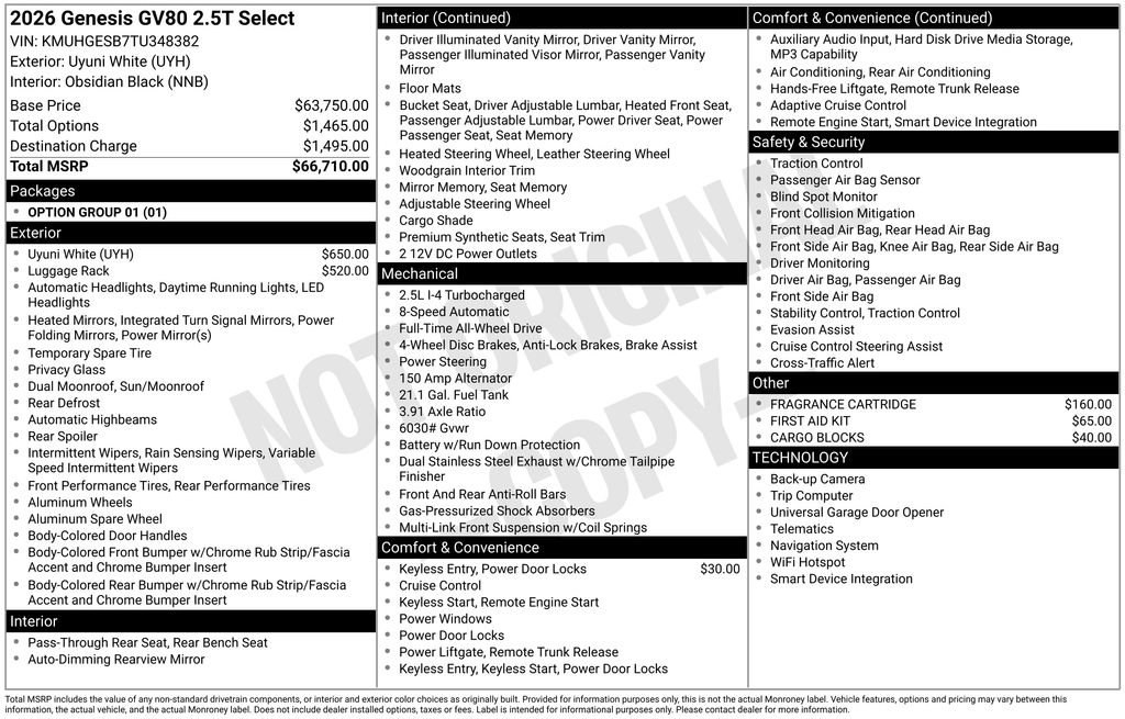 New 2026 Genesis GV80 2.5T Select AWD/4WD image 3