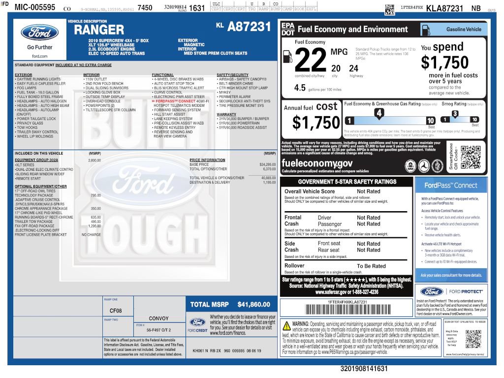 Used 2019 Ford Ranger XLT w/ Equipment Group 302A Luxury AWD/4WD image 4
