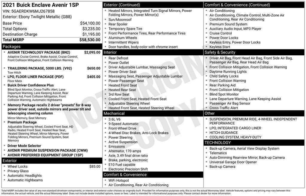 Used 2021 Buick Enclave Avenir w/ Avenir Technology Package FWD image 46