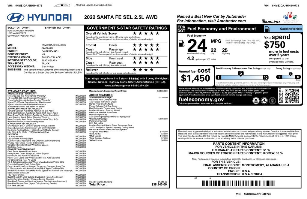 Used 2022 Hyundai Santa Fe SEL w/ Convenience + Premium Package AWD/4WD image 4