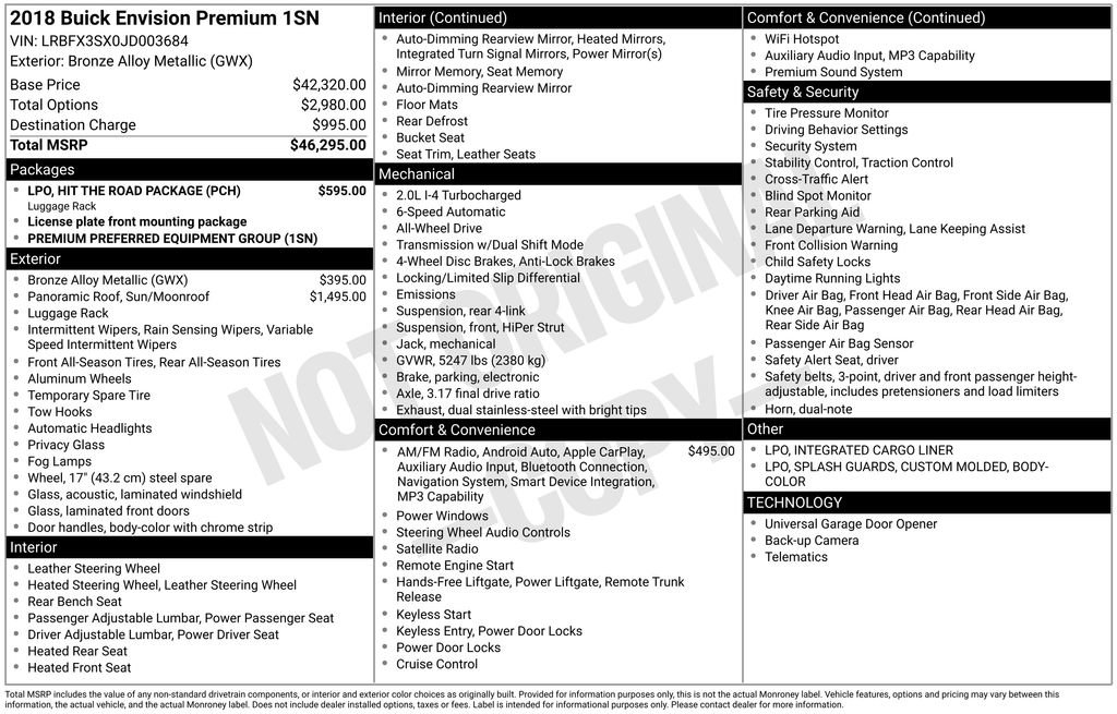Used 2018 Buick Envision Premium w/ LPO, Hit The Road Package AWD/4WD image 26