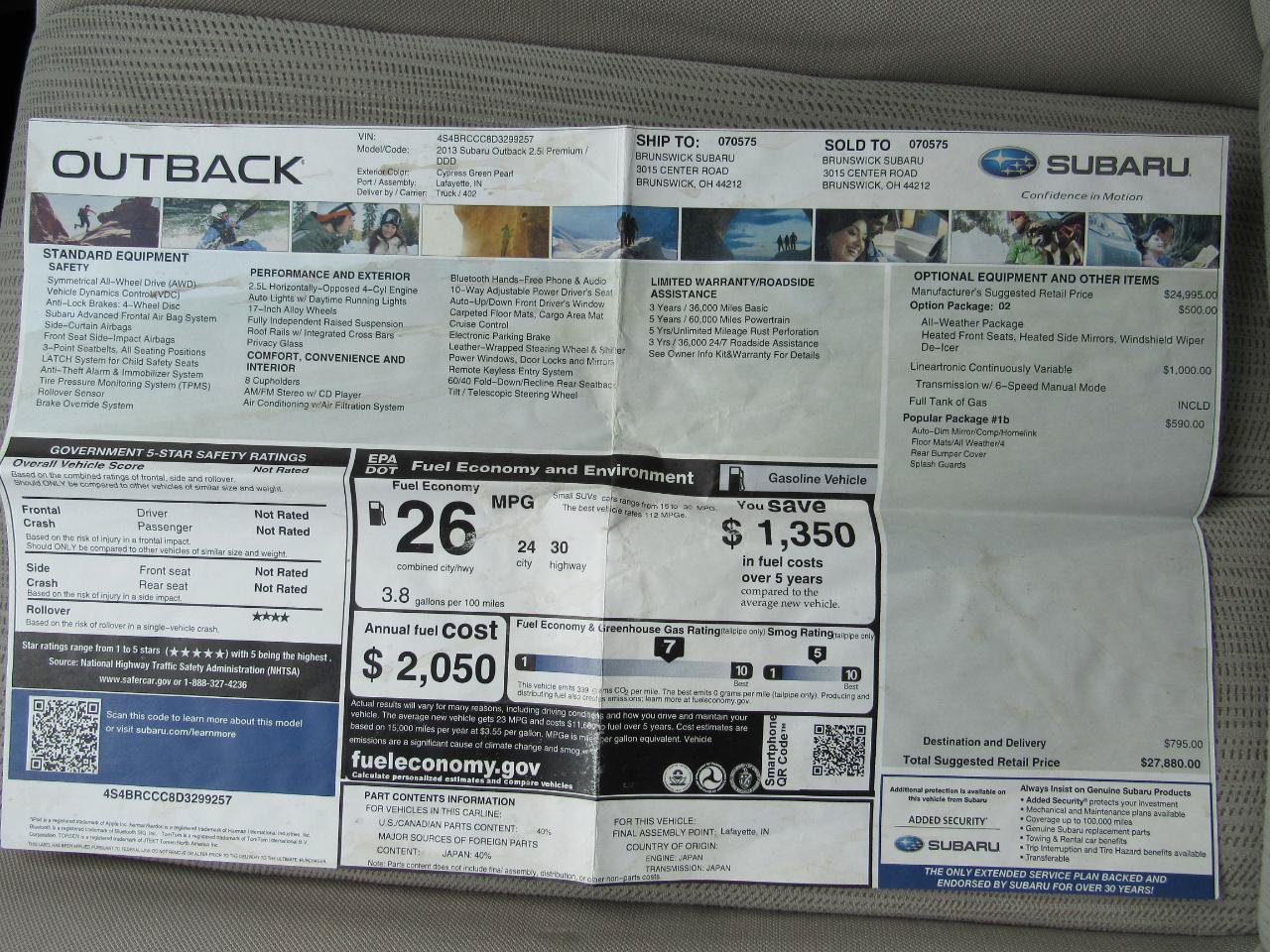 Used 2013 Subaru Outback 2.5i Premium w/ Popular Pkg 1B AWD/4WD image 21