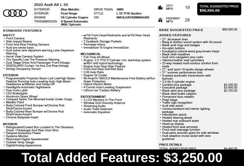 Used 2022 Audi A8 L 3.0T w/ Luxury Package AWD/4WD image 3