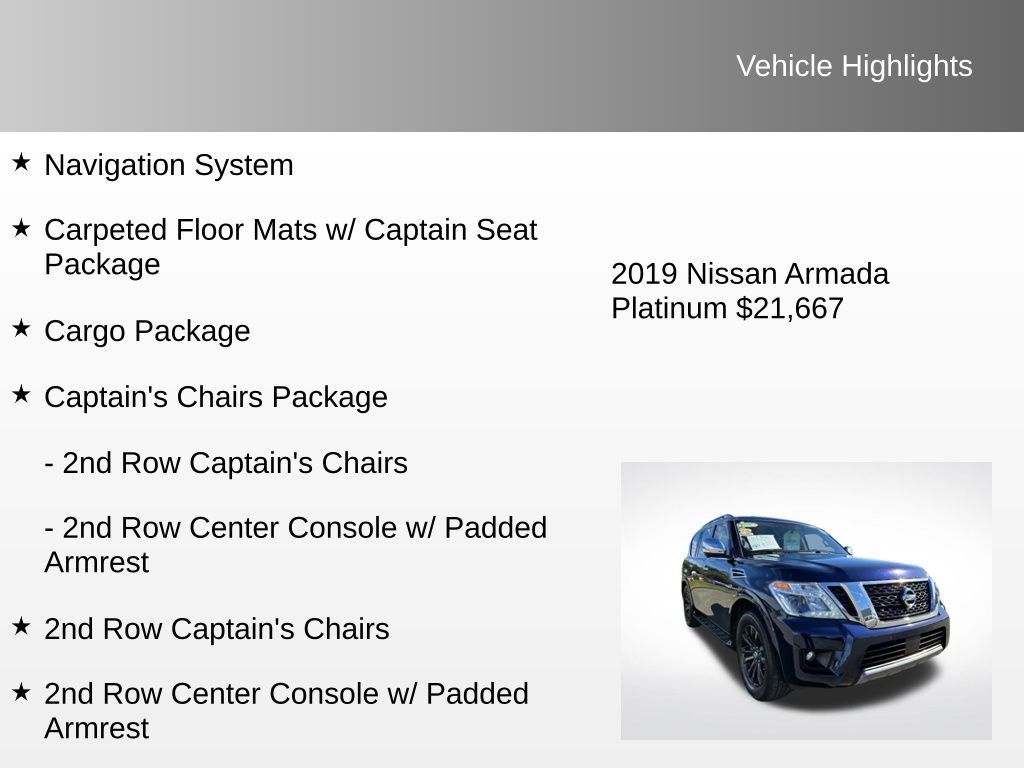Used 2019 Nissan Armada Platinum w/ Captain's Chairs Package image 12