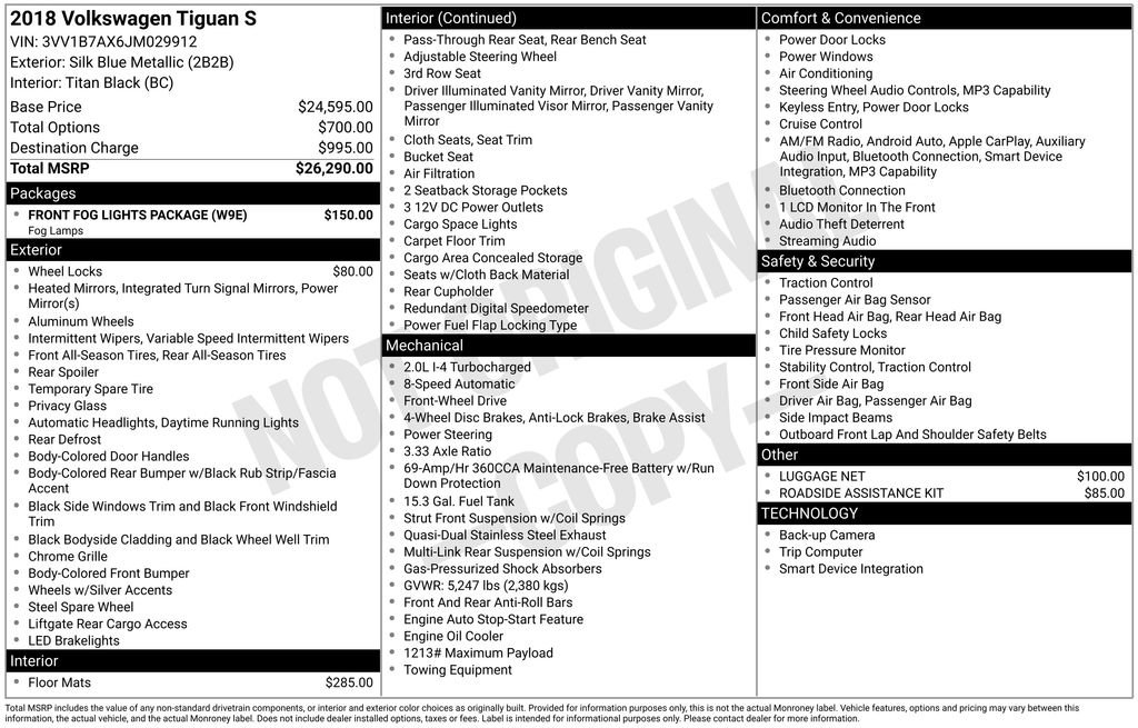 Used 2018 Volkswagen Tiguan S w/ Front Fog Lights Package image 5