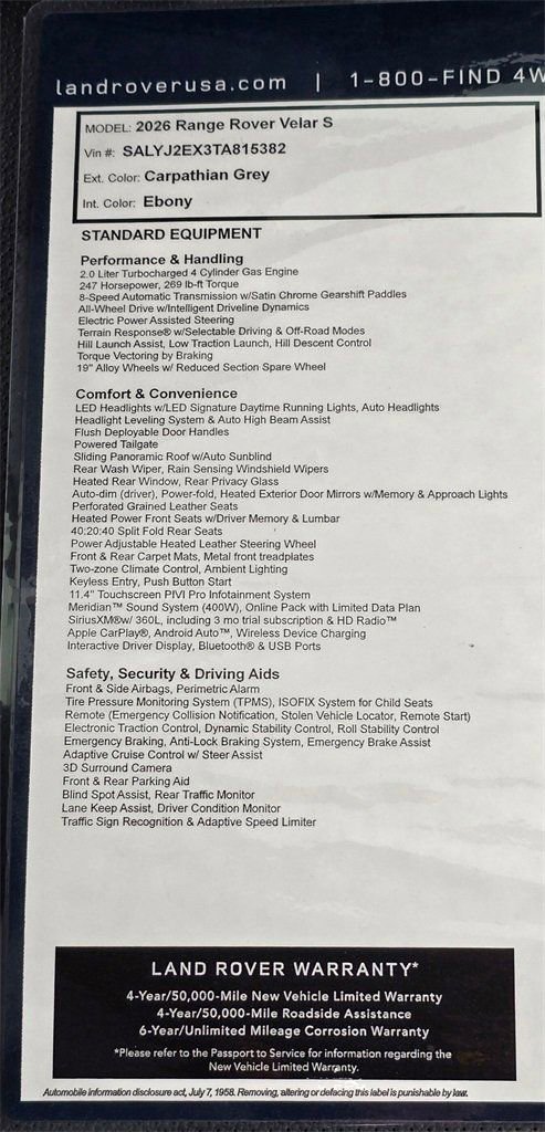 New 2026 Land Rover Range Rover Velar S image 34