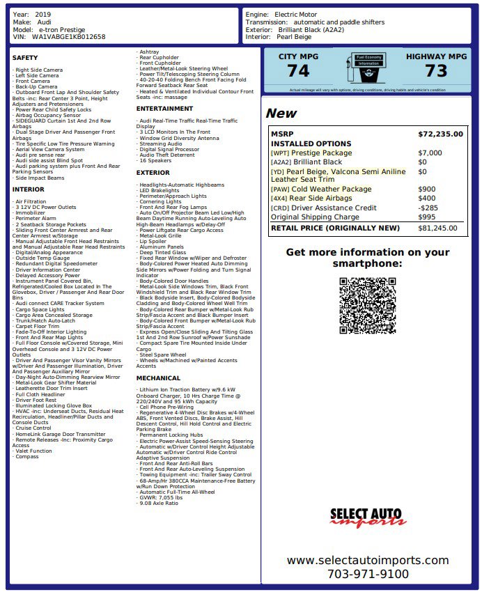 Used 2019 Audi e-tron Prestige w/ Prestige Package image 2