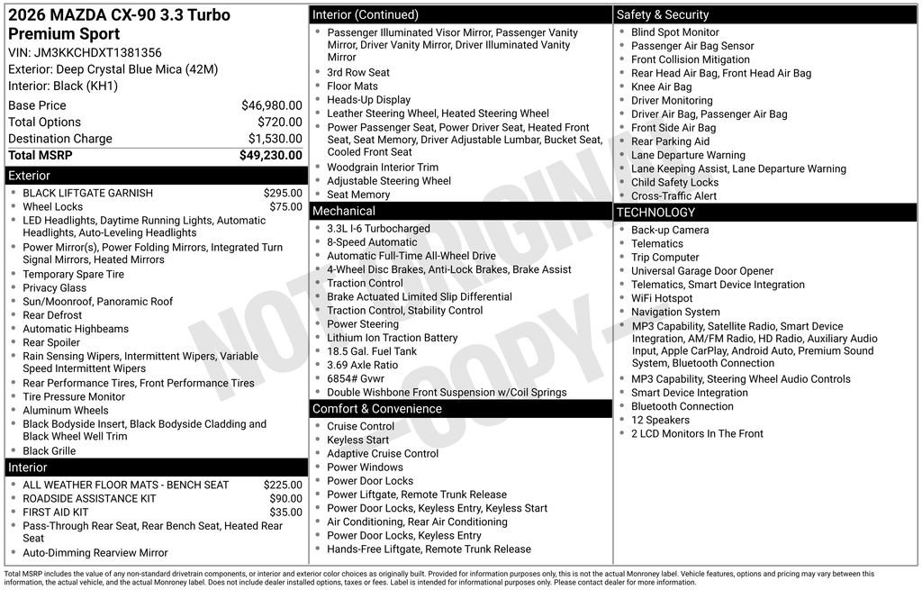 New 2026 MAZDA CX-90 3.3 Turbo w/ Premium Sport Pkg image 35