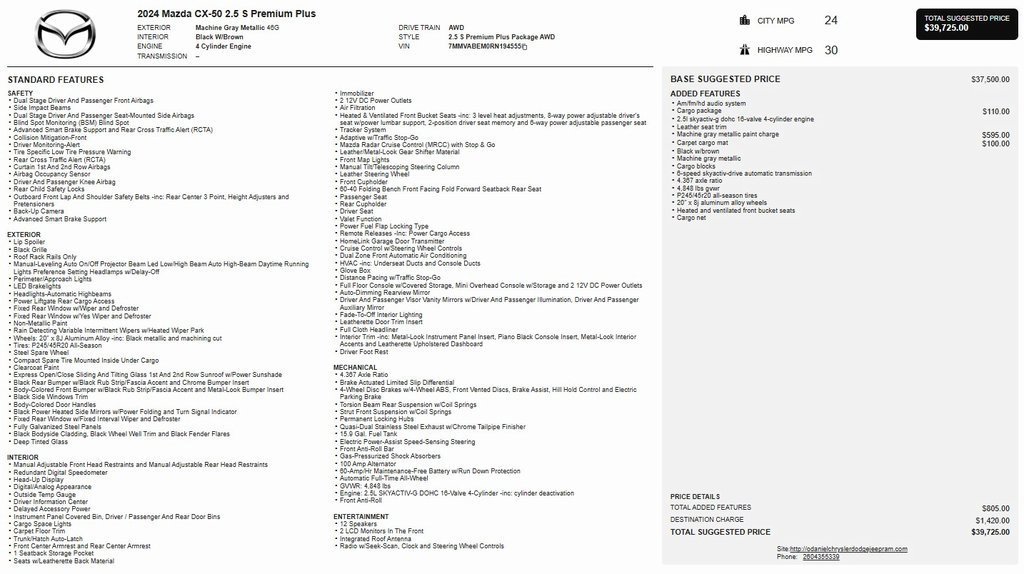 Certified 2024 MAZDA CX-50 AWD 2.5 S w/ Cargo Package