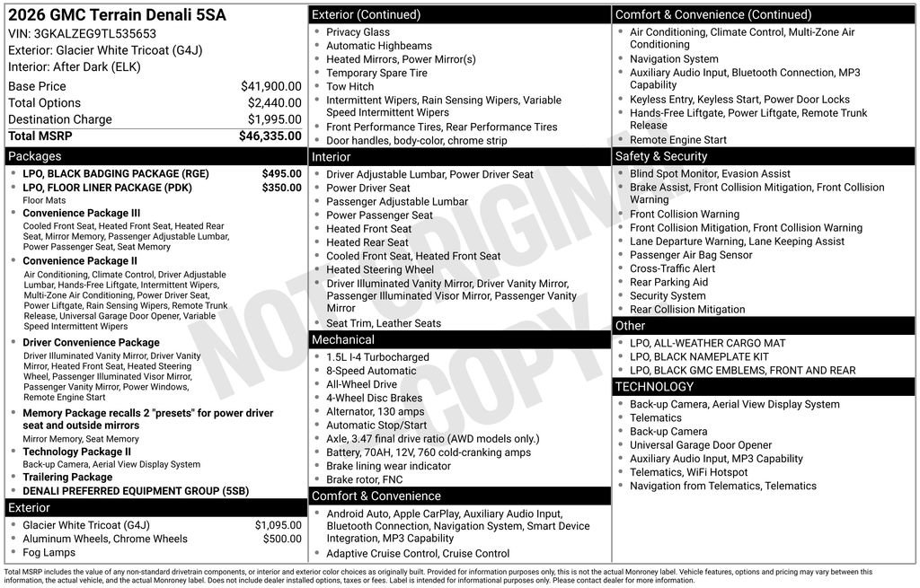 New 2026 GMC Terrain Denali w/ LPO, Black Badging Package AWD/4WD image 2