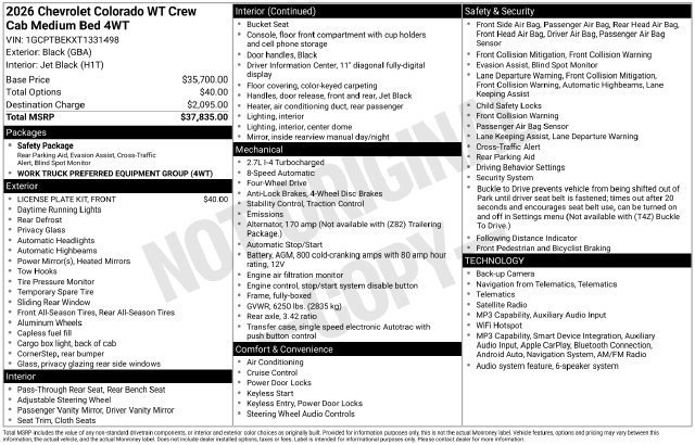 New 2026 Chevrolet Colorado W/T AWD/4WD image 17