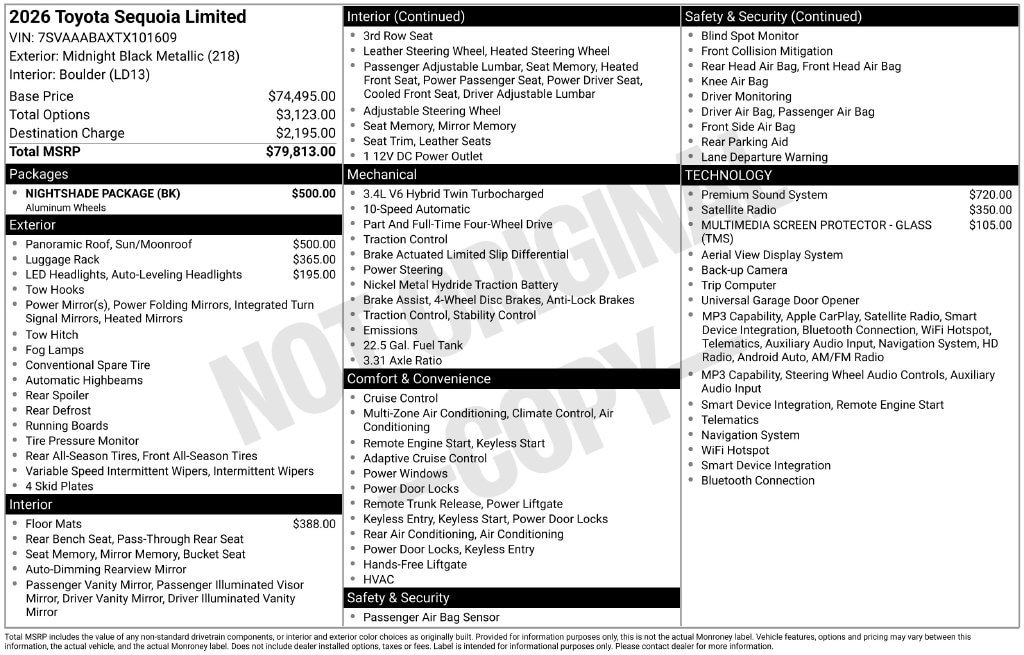 New 2026 Toyota Sequoia Limited w/ Nightshade Package AWD/4WD image 32
