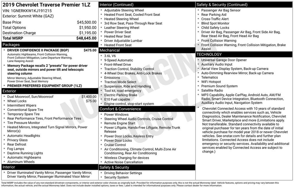 Used 2019 Chevrolet Traverse Premier w/ Driver Confidence II Package FWD image 4